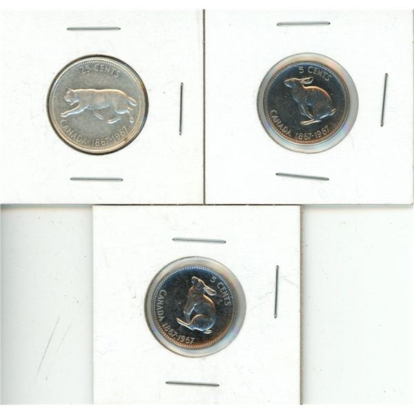 1967 canadian proof like (25 cents, (2) 5 cents)