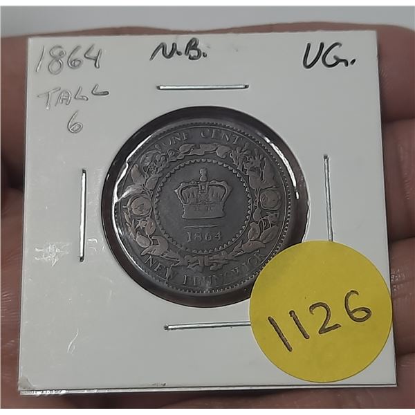 1864 tall 6 new brunswick one cent