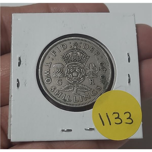 1949 british two shilling coin