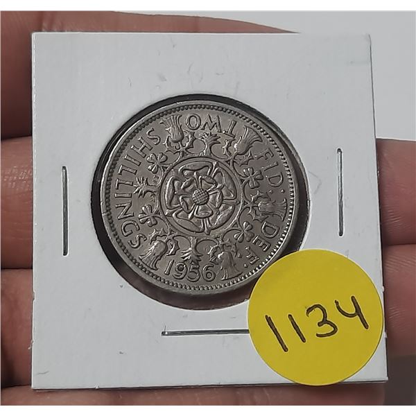 1956 british two shilling coin