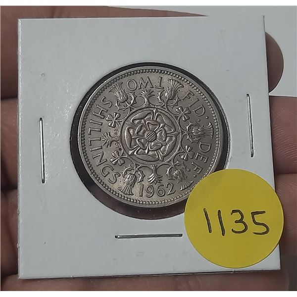 1962 british two shilling coin