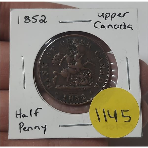 1852 bank of upper canada one half penny