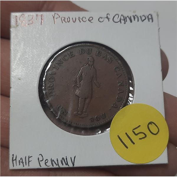 1837 province of canada half penny