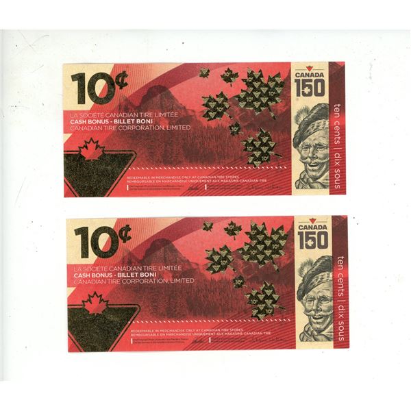 Limited edition- canadian tire"money" 10 cent bill- canada's 150th birthday in 2017