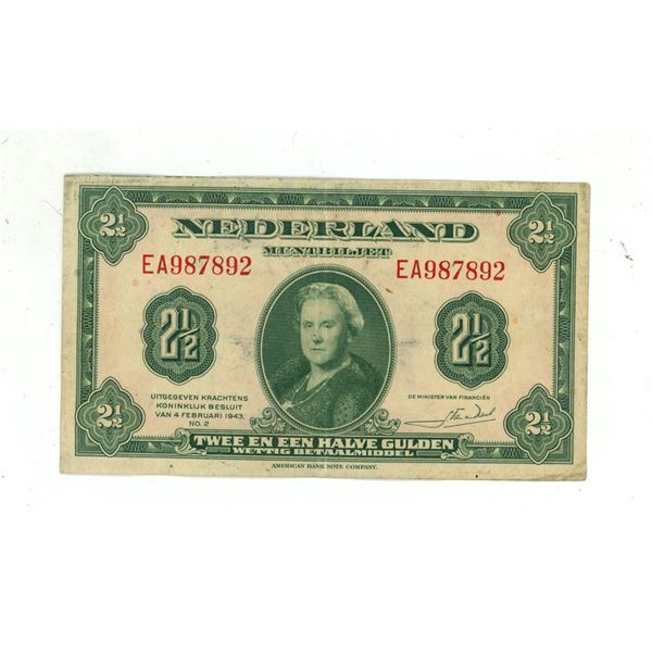 1943 netherlands 2 1/2 dutch guilders