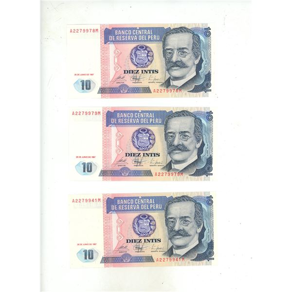 1987(3) 10 intis banknote from peru(uncirculated)