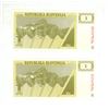 Image 2 : (2) one dollar banknote from slovenia-1991 (uncirculated)