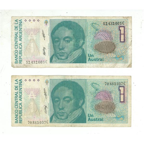 Argentina (2) one Un austral banknote