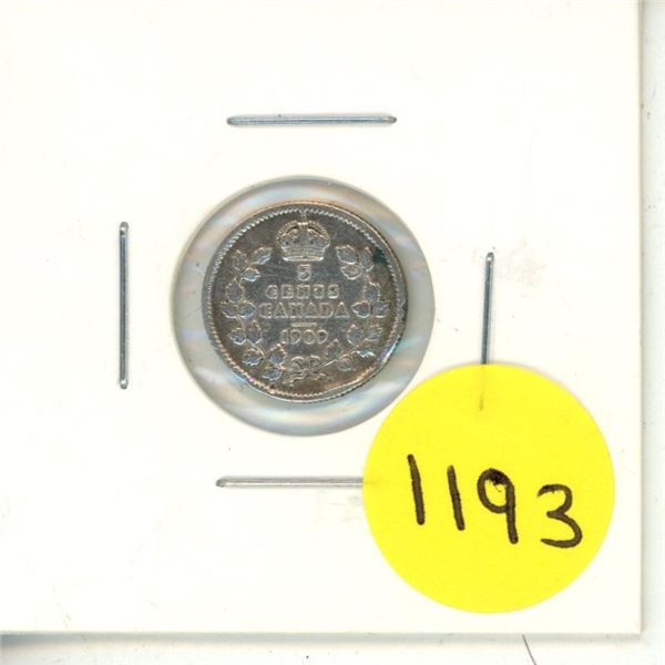 1909 canada silver 5 cents coin
