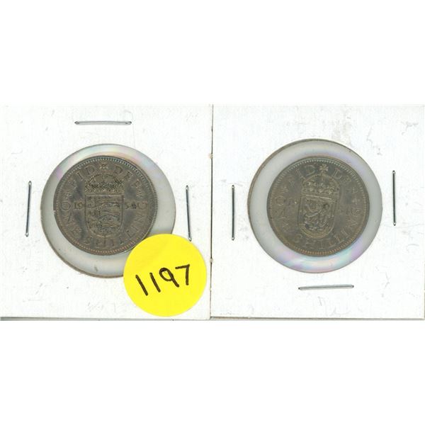 (2) 1954 great britain one shilling coins