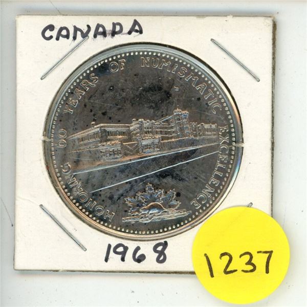 1968 canada commemorative dollar-60 years of numismatic excellence (1908-1968) by royal canadian min