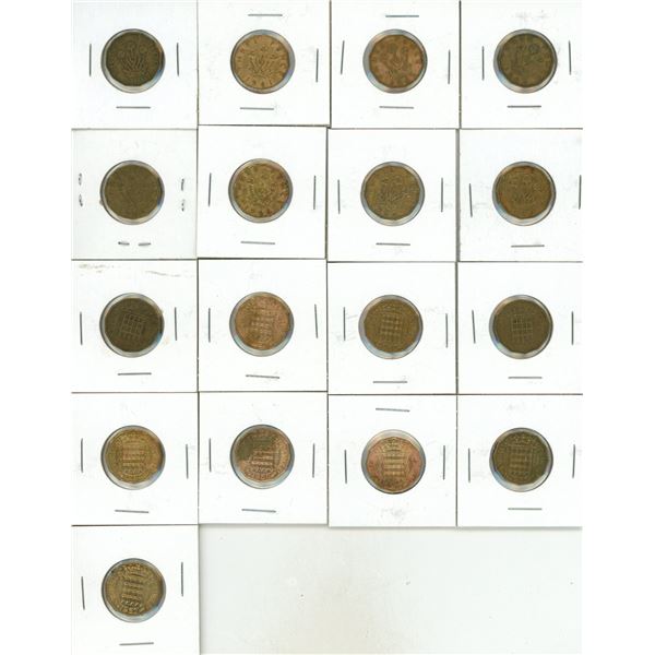1937, 1941-1943, (2) 1944, (2) 1952, 1956, 1957, 1960, 1961, 1964, 1966, (3) 1967 British Three Penc