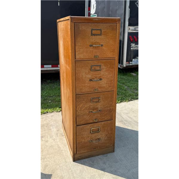 VINTAGE WOOD FOUR DRAWER FILING CABINET
