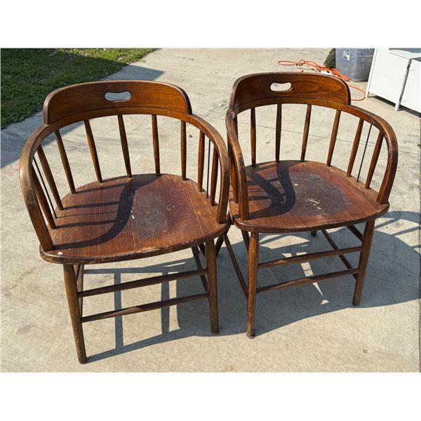 VINTAGE OAK COLONIAL CHAIRS - PAIR