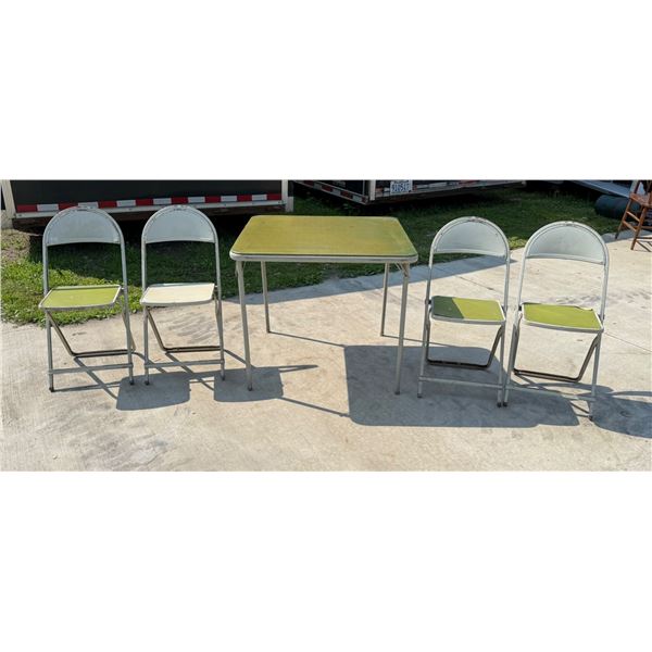 CARD TABLE AND FOUR FOLDING CHAIRS