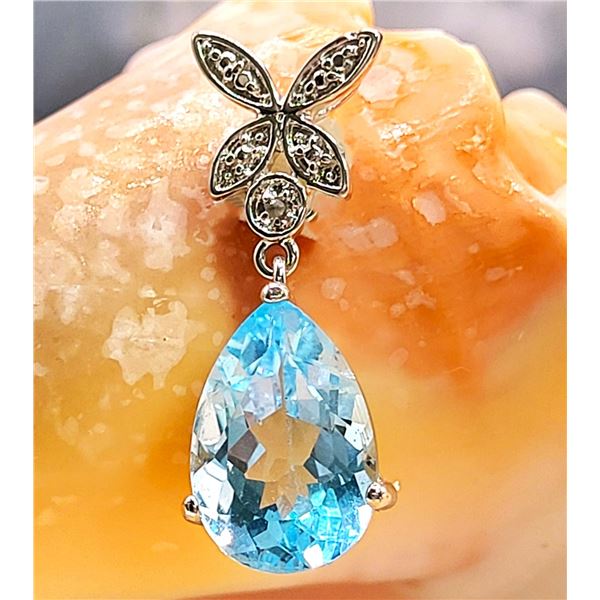 Swiss Blue Topaz & Diamond Butterfly Drop Pendant