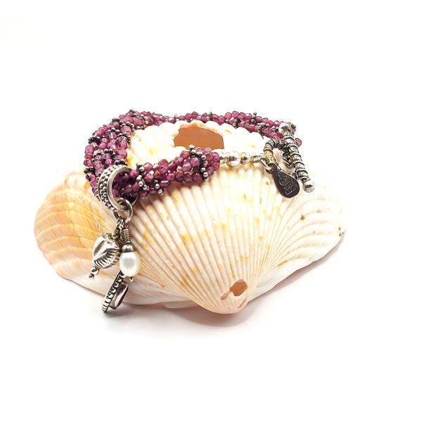 Pearl, Marquise Garnet on Tumbled Garnet Bracelet