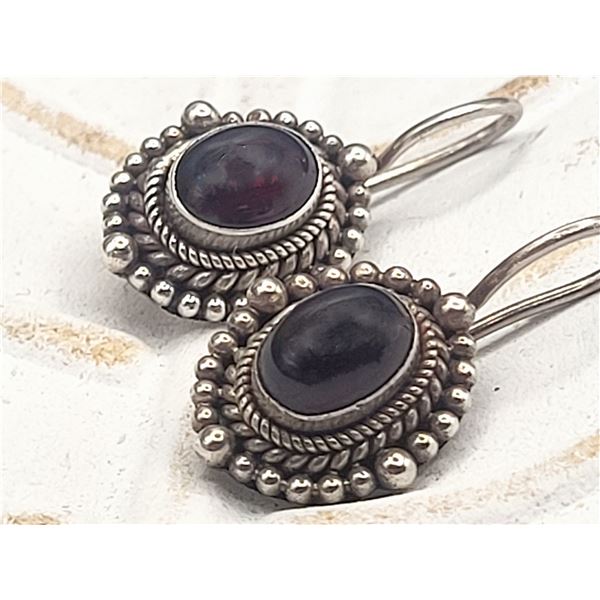 Vintage-Style Cabochon Rhodolite Drop Earrings