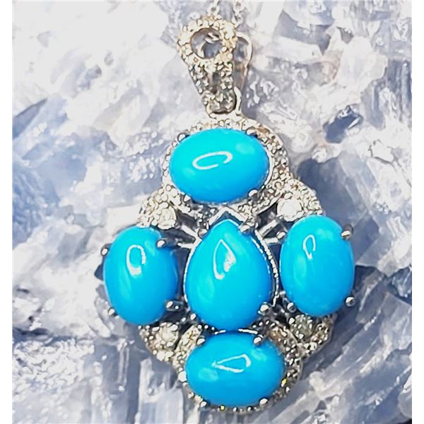 Robin-Egg Blue Turquoise & Pave' Diamond Necklace
