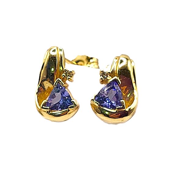 14K Yellow Gold Trilliant-Cut Tanzanite and Diamond Earrings