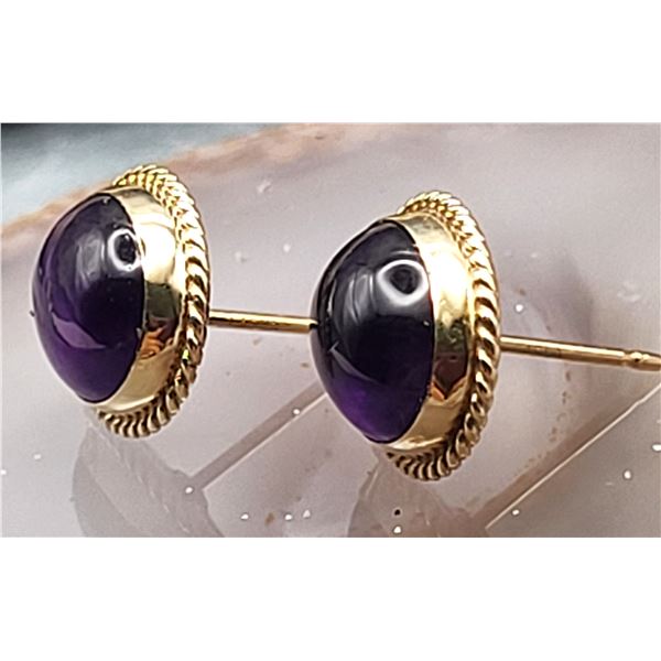 14K Cabochon Amethyst Earrings Signed Carla