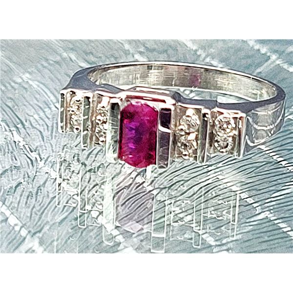 Ruby and Diamond Geometric Pyramid Ring - Modern