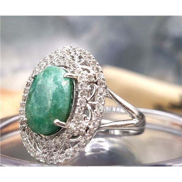 Green Beryl and White Sapphire Double Halo Ring