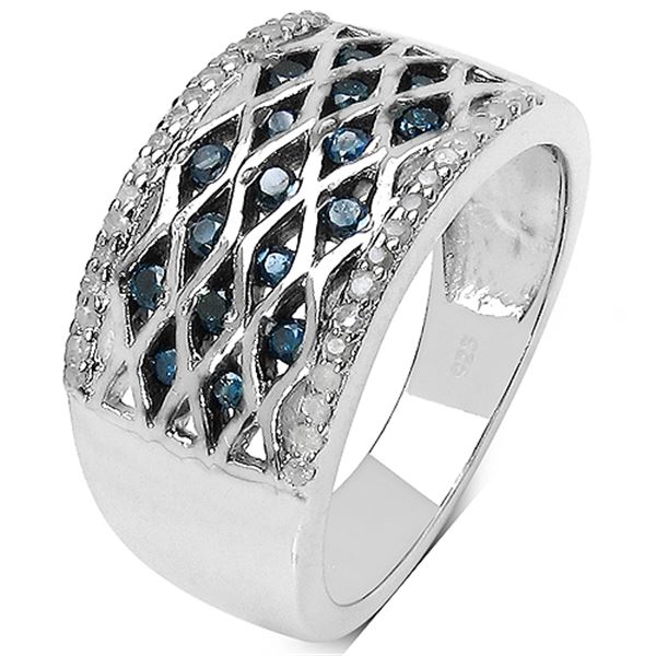 Blue and White Diamond Ring in Sterling Silver