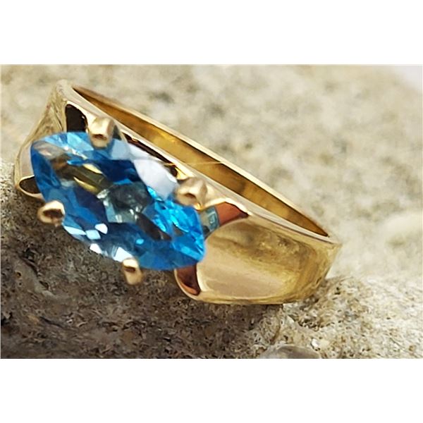 East-West Marquise Blue Topaz Saddle Ring