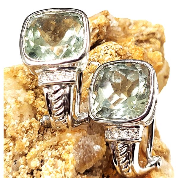 Green Amethyst and Diamond Earrings - Prasiolite