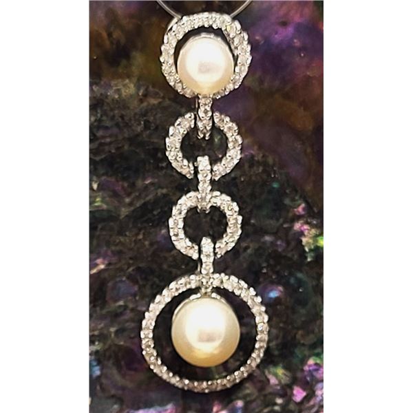 Concentric Circles Drop Pendant with Diamonds and Pearls