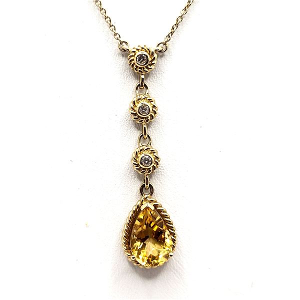 Lavalier Drop Citrine and Diamond Station Necklace