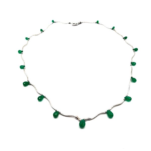 Briolette-Cut Emeralds & Delicate White Gold Ribbon Necklace