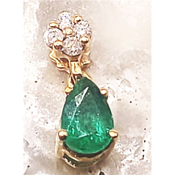 Pear-cut Emerald and Diamond Cluster Pendant