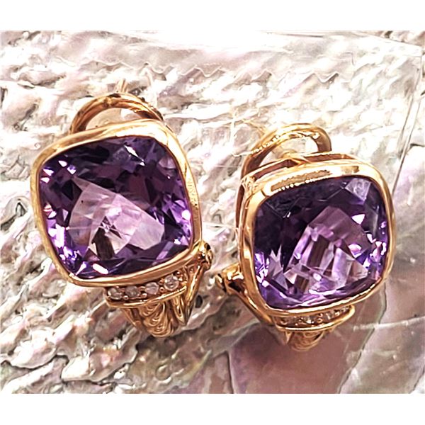 Cushion-Cut Amethyst and Diamond Earrings