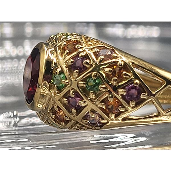 Red Tourmaline Dome Ring w/Multi-Color Tourmaline Shoulders