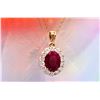Image 2 : 2.00 CT Burma Ruby and Diamond Halo Necklace 18K