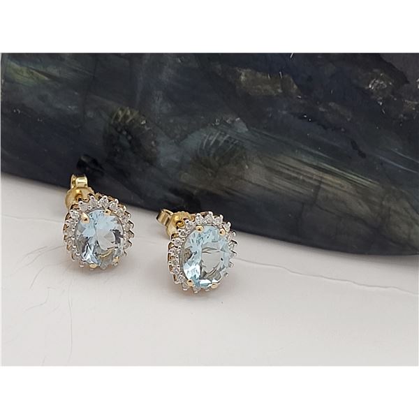 Glacier Blue Aquamarine and Diamond Halo Earrings