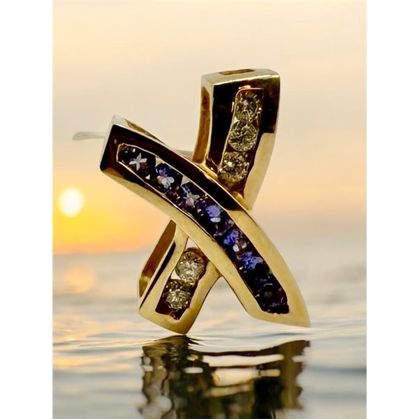 14K Yellow Gold "Kiss" X Tanzanite Pendant