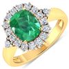 Image 1 : Cushion-Cut Zambian Emerald and Diamond Halo Ring