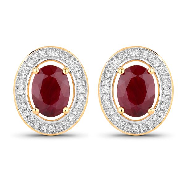 Genuine Ruby and Natural Diamond Halo Earrings