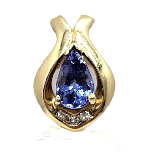 Striking Tanzanite Pendant with Gold Frame & Diamonds