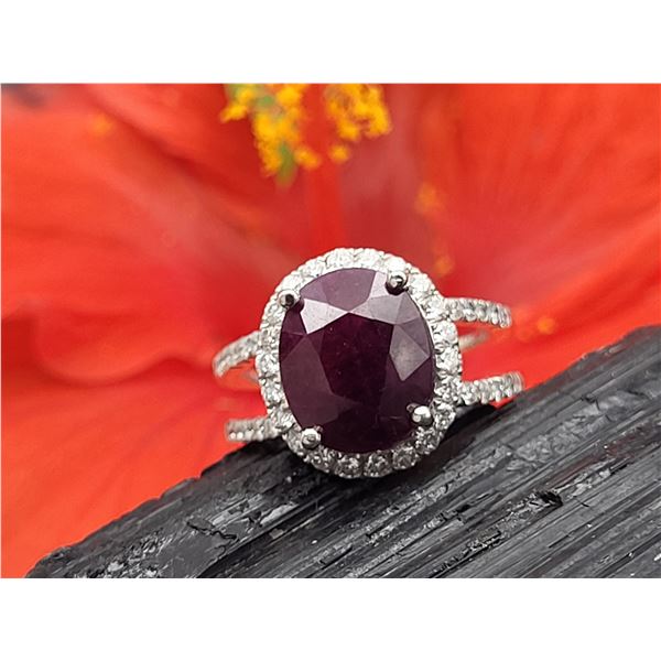 Striking Dual-Shank Ruby, Diamond & Platinum Ring