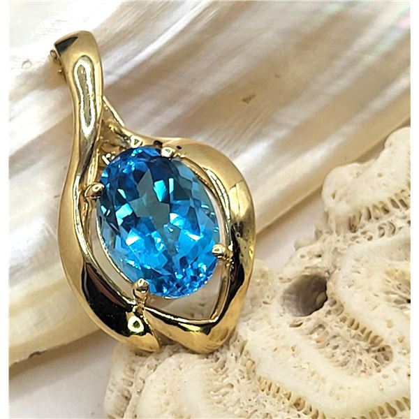Large Swiss Blue Topaz Pendant/Enhancer Signed JH
