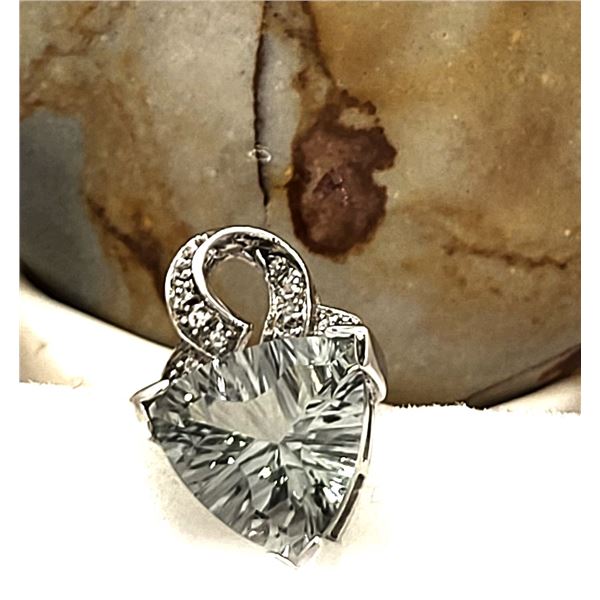 Fantasy-Cut Prasiolite Pendant, Clear Quartz Accent