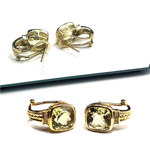 Cushion-Cut Lemon Quartz and Diamond Earrings