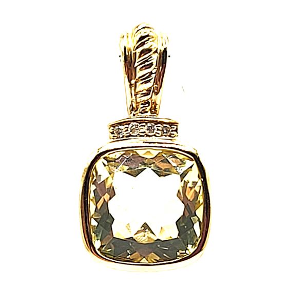 14K Yellow Gold Lemon Quartz and Diamond Pendant