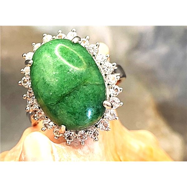 Green Beryl and White Sapphire Statement Ring