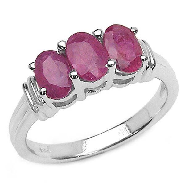 Sterling Silver and Genuine Ruby Three Stone RIng