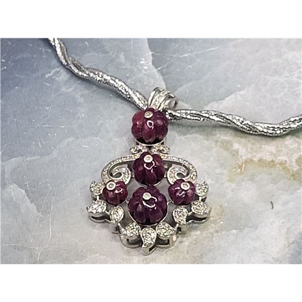 Carved Rubies & Accent Diamonds on Flexible Choker